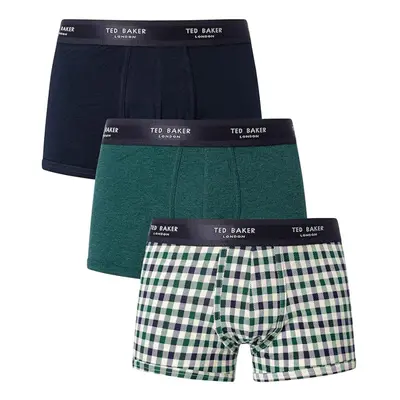 (Navy/House Green/House Check, Small) Ted Baker Boxers Pack Fashion Trunks With Pattern