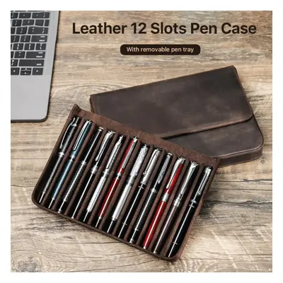 (coffee, Slots) Genuine Leather Handmade Pen Case High Quality Retro 2/3/6/12 Slots Unisex Pen P