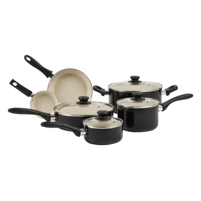 (11-Piece, Black/Cream) Ceramic Non-Stick Pots and Pans, 11-Piece Cookware Set, PFOA- and PTFE-F