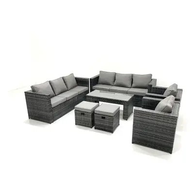 Fimous Rattan Garden Furniture Sofa Set with Coffee table Armchair Small Footstools Dark Grey Mi