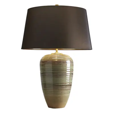 Table Lamp Ceramic Textured Green & Brown Glaze Brown Shade LED E27 60W