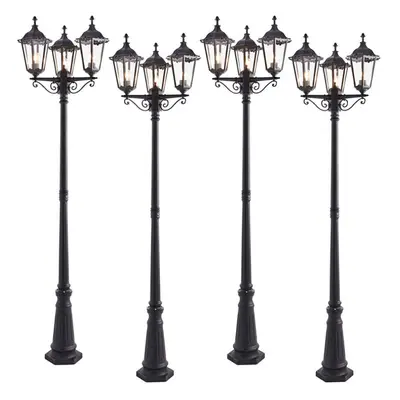 4 PACK Outdoor Lantern Lamp Post Matt Black & Glass 2.3m Tall Light Bollard