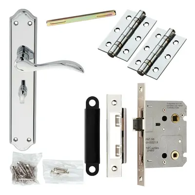 Door Handle & Bathroom Lock Pack Chrome Tall Victorian Thumb Turn Backplate