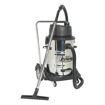 2400W Industrial Wet & Dry Vacuum Cleaner - 77L Stainless Steel Swivel Drum