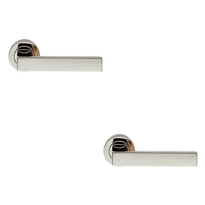 2x PAIR Straight Square Handle on Round Rose Concealed Fix Polished Nickel