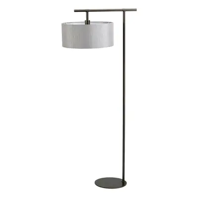 Floor Lamp Painted Dark Brown Grey Cylinder Shade Dark Brown LED E27 60W Bulb