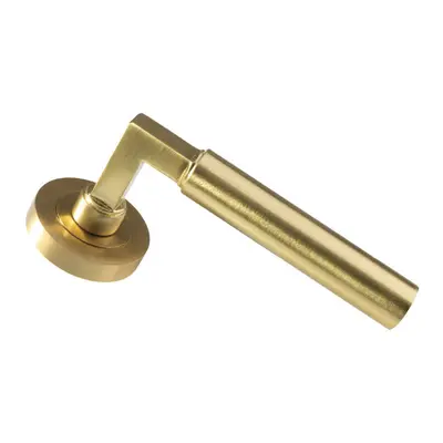 PAIR Straight Round Bar Handle on Round Rose Concealed Fix Satin Brass