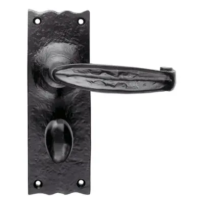 PAIR Forged Straight Lever Handle on Bathroom Backplate x 55mm Black Antique