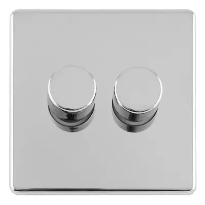 2 Gang Rotary Dimmer Switch Way LED SCREWLESS POLISHED CHROME Light Dimming