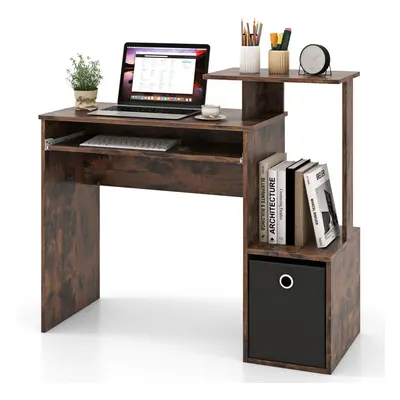 Space-saving Computer Desk with Pull-out Keyboard Tray-Rustic Brown