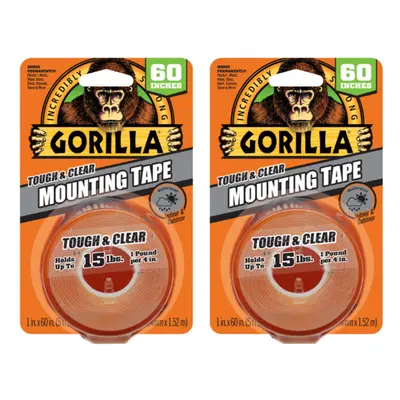 Gorilla Tough & Clear Double Sided Mounting Tape Weatherproof 1"" x 60"" Clear (Pack of 2)