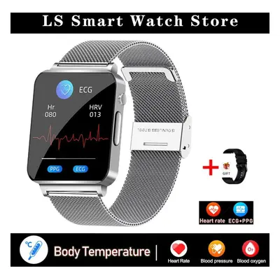 (silver, mesh belt) New Smart Watch Men Three High Laser Healthy Heart Rate Blood Pressure Measu