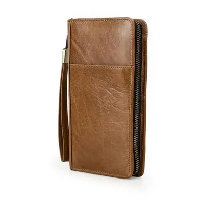 (brown) Genuine Leather Men Multifunctional Clutch With Passport Holder Boarding Pass Holder Pen