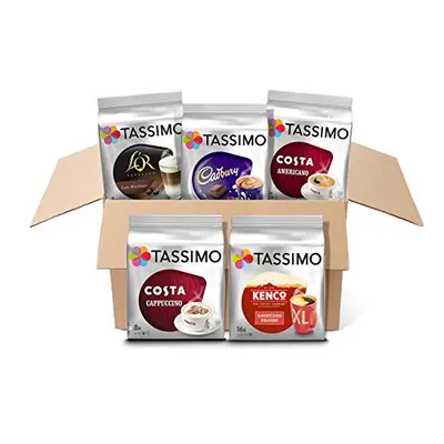 Tassimo Variety Box Costa, Kenco, Cadbury & L'OR Coffee Pods (Pack of 5, Total Coffee Capsules)