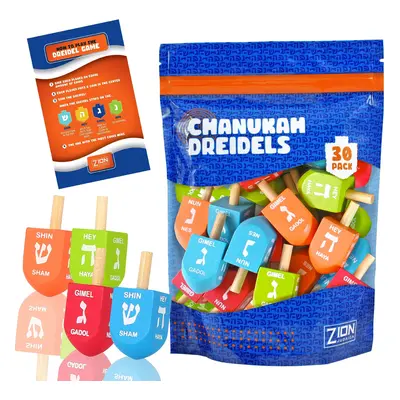 Zion Judaica Colored Wood Dreidels Medium Sized in Bulk Pack in Ziplock Bag and Pack Available (