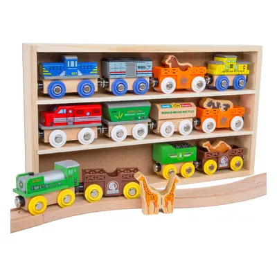 Orbrium Toys (18 Pcs) Wooden Engines & Train Cars Collection with A