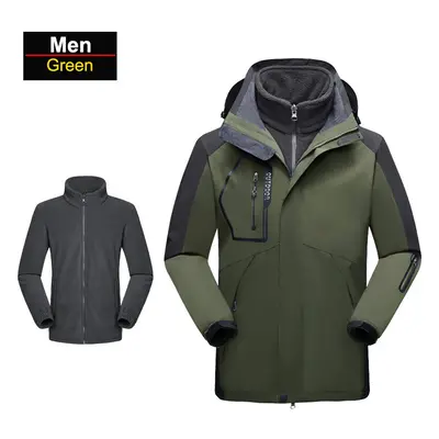 (Men-Green, 5XL(95-112.5kg)) Men's In Thick Hiking Jacket Fleece Waterproof Winter Windbreaker O