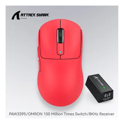 (X3pro 4K Red) Attack Shark Wireless Mouse, Macro Gaming Mouse,Lightweight Mouse,PixArt PAW3395 