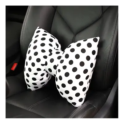 (2 Lumbar Pillow) New Car Seat Headrest Pillow Cute Bow Velvet Neck Headrest Lumbar Pillow