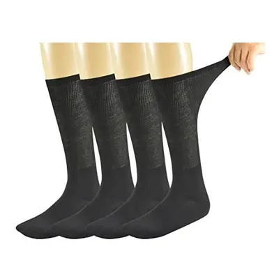 Yomandamor Men's Bamboo Seamless Diabetic Socks Over the Calf Loose Top White Black Socks,4 Pair