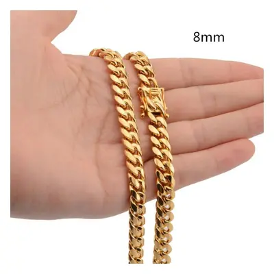 (gold, 8mm-70cm) Stainless Steel Curb Cuban Chain Necklace 40cm-75cm For Men Men Jewelry Casting