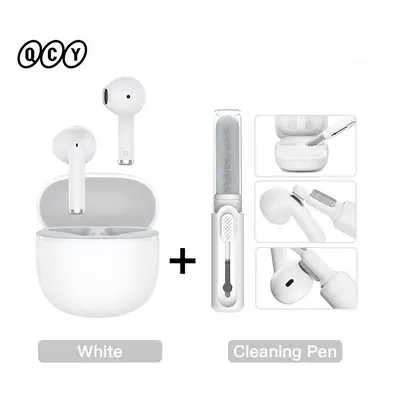 (White with Pen) QCY Ailybuds Lite Wireless Earphones Bluetooth 5.3 TWS Earbuds Semi in-Ear