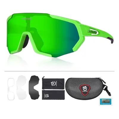 (green) Queshark Cycling Glasses Polarized Sports Sunglasses Men Women With Interchangeable Lens