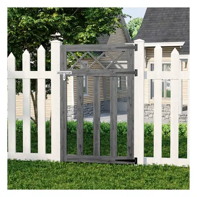 (Grey, 76cm W x 120cm H) Outdoor Cross Top Wooden Garden Gate Pedestrian Fence Yard Door