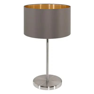 Table Lamp Colour Satin Nickel Shade Cappuccino Gold Fabric Bulb E27 1x60W