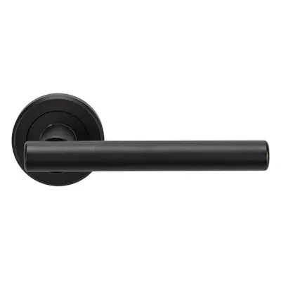 PAIR Straight T Bar Handle on Round Rose Concealed Fix Matt Black Finish