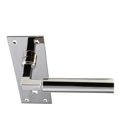 PAIR Round Bar Handle on Slim Lock Backplate x 50mm Polished Nickel