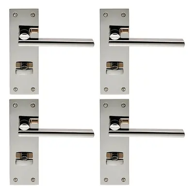 4x PAIR Straight Bar Lever on Slim Bathroom Backplate x 50mm Polished Nickel