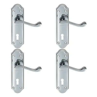 4x PAIR Victorian Upturned Handle on Lock Backplate x 47mm Polished Chrome