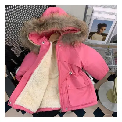 (pink, 140(8-9T)) Winter Girls&apos; Coat Thickened Plush Cotton Jacket Baby Boys Thickened Kids