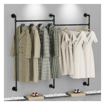 Heavy Duty Industrial Pipe Clothes Rack Wall Mounted Black Iron Garment Bar Closet