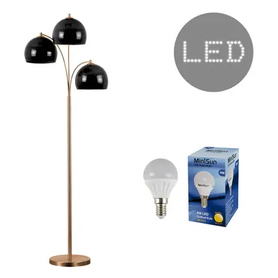 Modern Designer Style Way Polished Copper Floor Lamp with Gloss Black Dome Shades - Complete wit