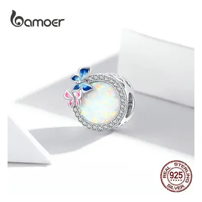 (925 silver) Bamoer Sterling Silver Colorful Opal Butterflies Charm Beads For Original 3mm Brace