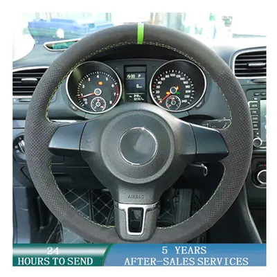 (Light Blue Thread) Customized Car Steering Wheel Cover Suede Leather Braid Car Accessories