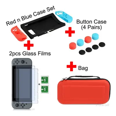 (Red-8 in Set) Portable Hard Shell Case for Nintend Switch Water-resistent EVA Carrying Storage 