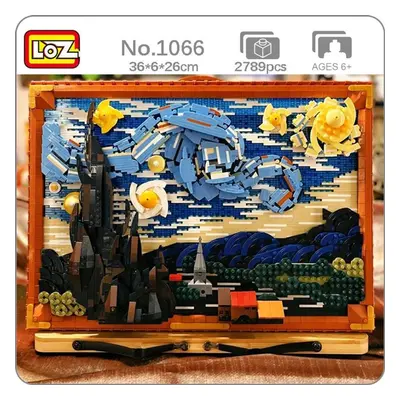 (as the picture) Loz World Famous Painting The Starry Night Star Mountain Forest Town 3D Mini Bl