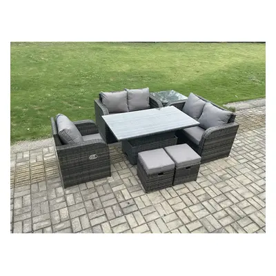 Fimous Seater Rattan Furniture Garden Dining Set Outdoor Height Adjustable Rising lifting Table 