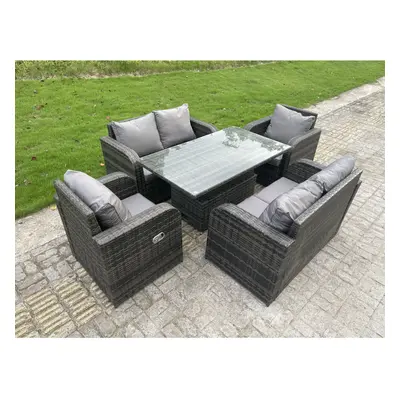 Fimous Rattan Garden Furniture Sofa Set Dining Table Rising Lifting Table Seater