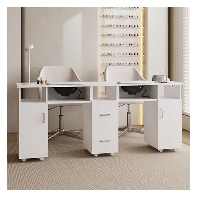 Mobile Double Manicure Table with Built-in Dust Collectors and Drawers