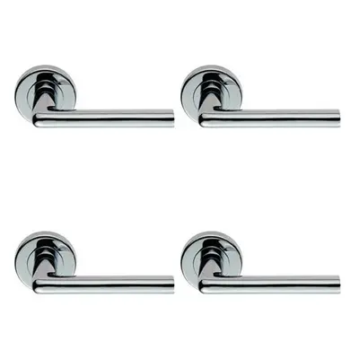 4x PAIR Rounded Straight Bar Handle Concealed Fix Round Rose Polished Chrome