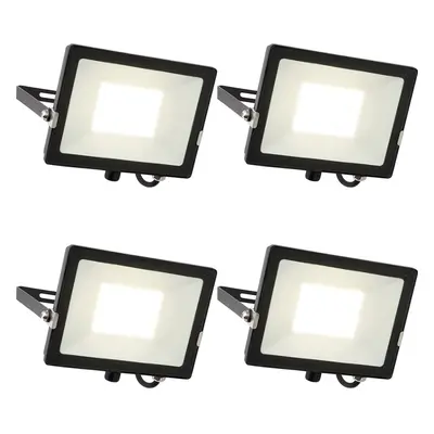 4 PACK Outdoor Waterproof LED Floodlight - 50W Cool White LED - Matt Black