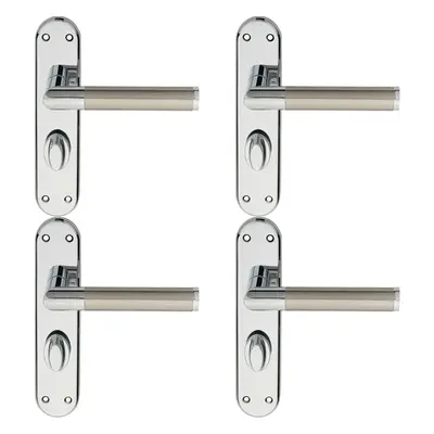 4x Round Bar Lever on Bathroom Backplate Door Handle x 40mm Chrome & Nickel