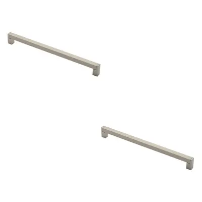 2x Square Section Bar Pull Handle x 15mm 320mm Fixing Centres Satin Nickel