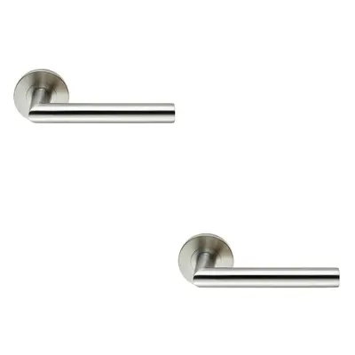 2x PAIR Round Mitred Bar Safety Handle on Round Rose Concealed Fix Satin Steel