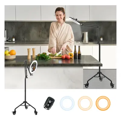 (Black-Floor) 10" Ring Light with Tripod and Phone Holder Height 175cm/69", Movable Overhead Pho