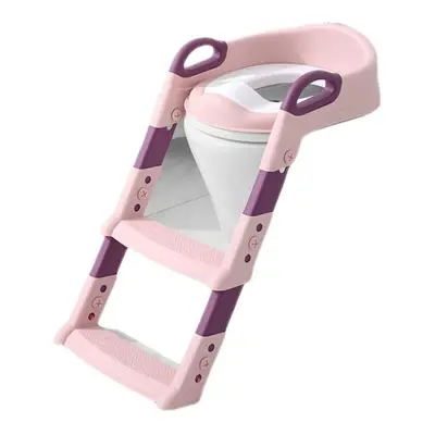 (pink) Children&apos;s Toilet Seat With Stairs Toilet Training Foldable And Portable Step Stool 